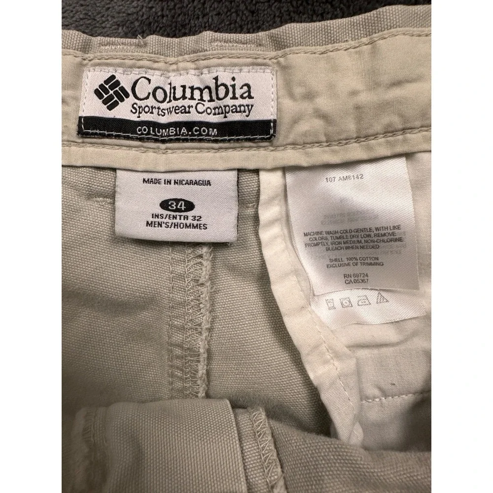 Columbia Utility Pants Mens 34x32 Khaki‎ Canvas Carpenter Outdoor AM8142